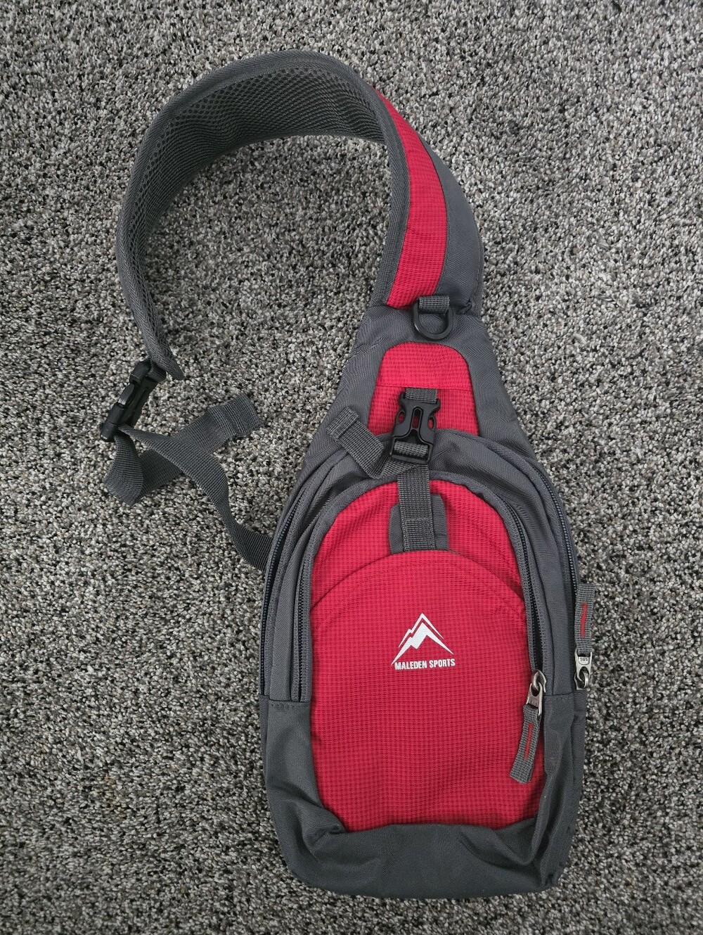 MALEDEN Waterproof Red Gray Travel Hiking Sling Backpack Shoulder Bag NWOT